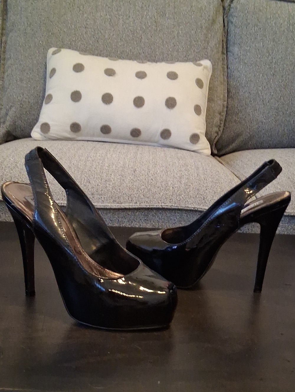 Steve Madden Black Patent Platform Slingback Pumps